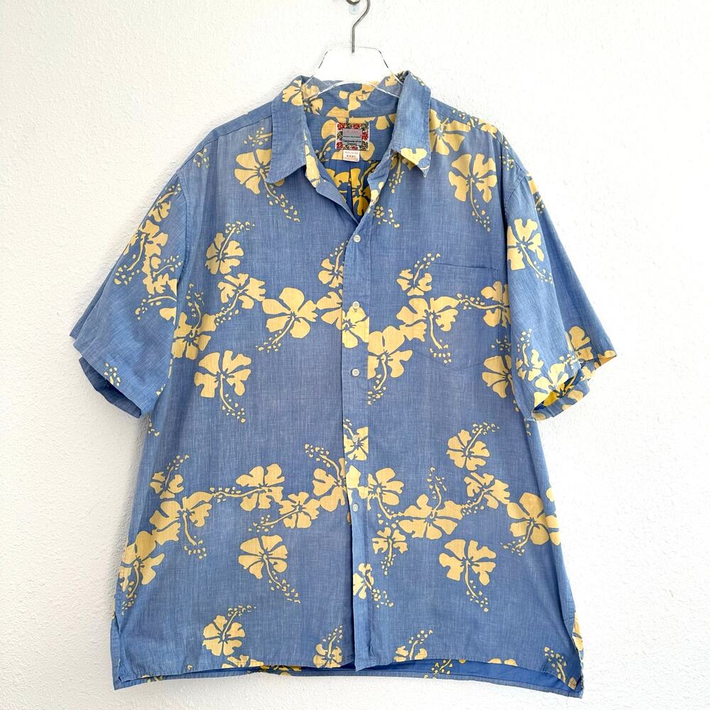 Reyn Spooner Reverse Weave Hawaiian Shirt XXXL Blue Commemorative‎ Classic Vtg